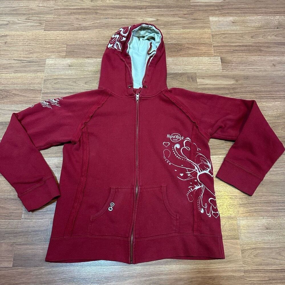 Hard Rock Café Las Vegas Red Zip Up Hoodie | Size XL
